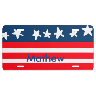 4th july independence day add name text US flag License Plate