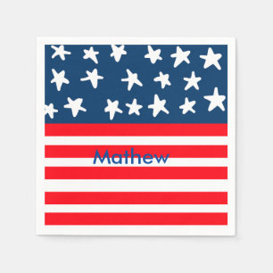 4th july independence day add name text US flag Napkins