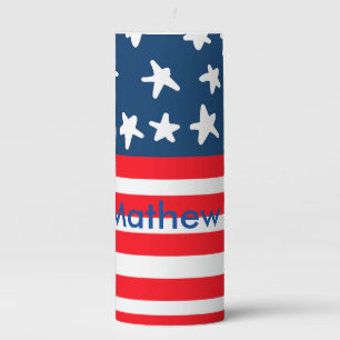 4th july independence day add name text US flag Pillar Candle