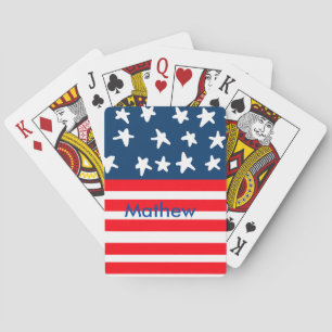 4th july independence day add name text US flag Poker Cards