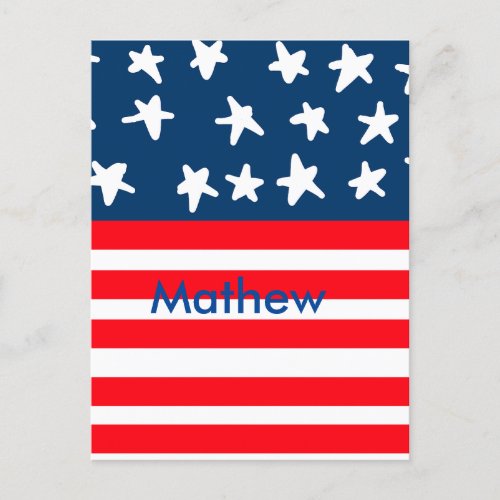 4th july independence day add name text US flag Postcard