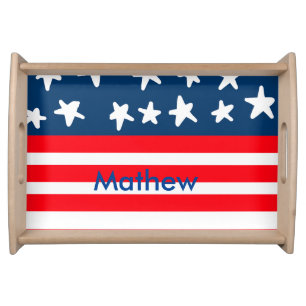 4th july independence day add name text US flag Serving Tray