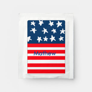 4th july independence day add name text US flag Tea Bag Drink Mix