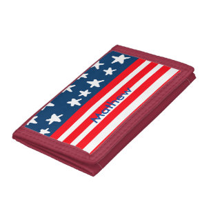 4th july independence day add name text US flag Tri-fold Wallet