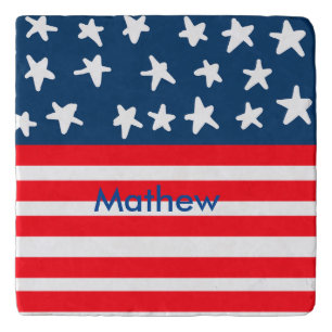 4th july independence day add name text US flag Trivet