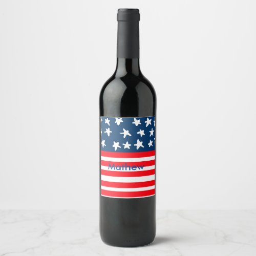 4th july independence day add name text US flag Wine Label
