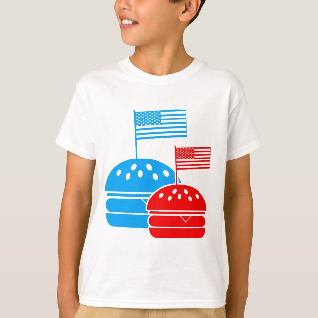 4th July - Independence Day - American Flag Burger T-Shirt (Front)