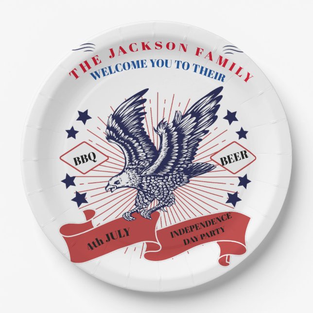 4th July Independence Day. Editable text. Paper Plates (Front)