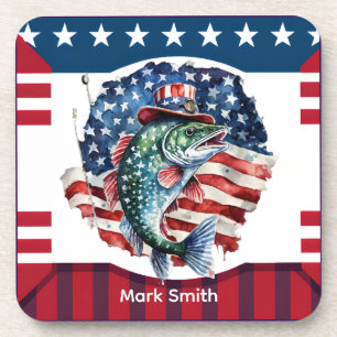 4th July Independence Day for fishing lovers Beverage Coaster