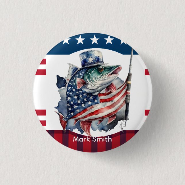 4th July Independence Day for fishing lovers  Button (Front)