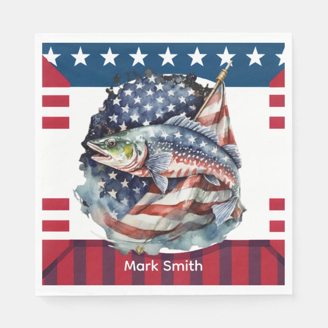 4th July Independence Day for fishing lovers  Napkins (Front)