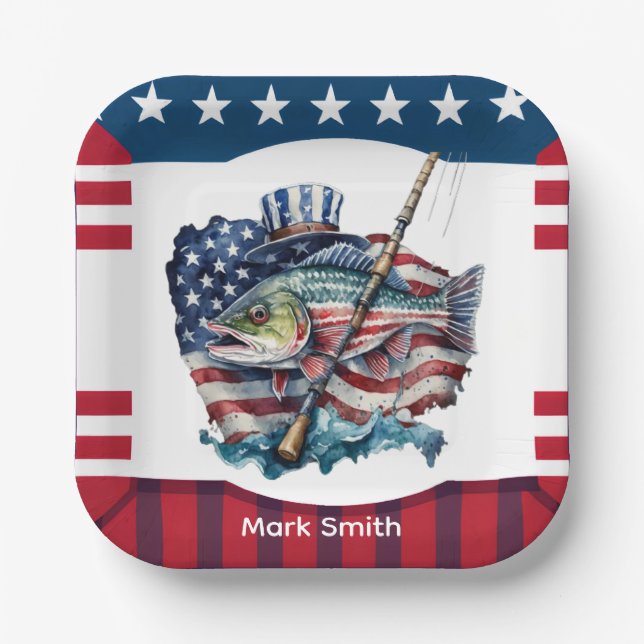 4th July Independence Day for fishing lovers  Paper Plates (Front)