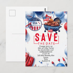 4th July Independence Day Golfer party Postcard