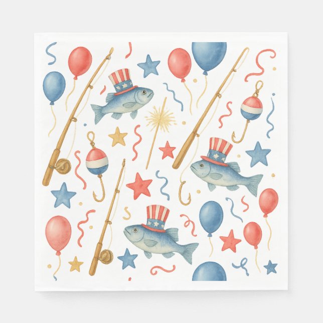 4th July Independence Day party for fishing lovers Napkins (Front)