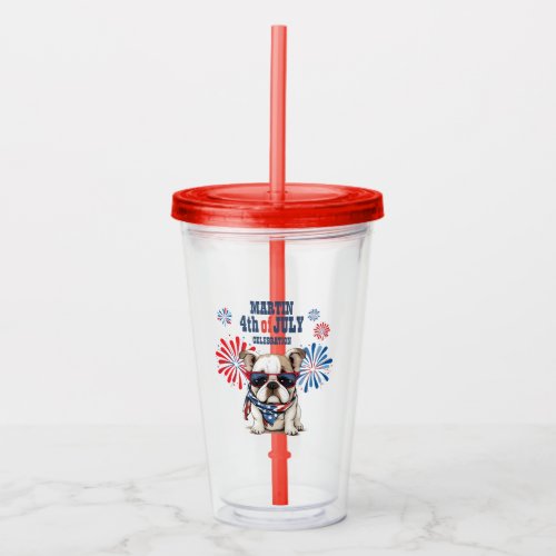 4th July Independence Day Red White Blue Bulldog Acrylic Tumbler