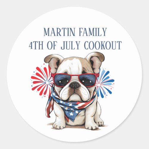 4th July Independence Day Red White Blue Bulldog Classic Round Sticker