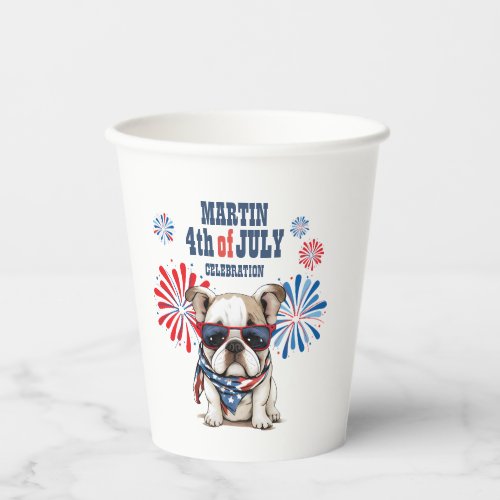 4th July Independence Day Red White Blue Bulldog Paper Cups