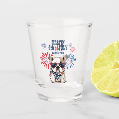 4th July Independence Day Red White Blue Bulldog Shot Glass