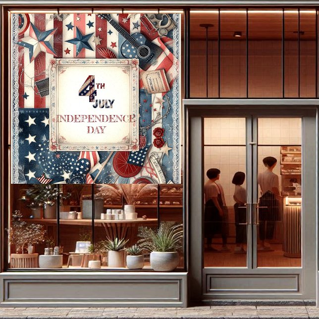 4th July Independence Day Shabby Chic Star Stripes Window Cling (4th July Independence Day Shabby Chic Star Stripes Window Cling)