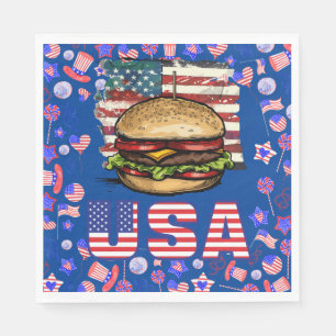  4th July Independence Day with American Hamburger Napkins