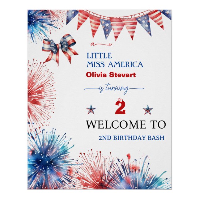4th July Little miss America 2nd Birthyday Welcome Poster (Front)
