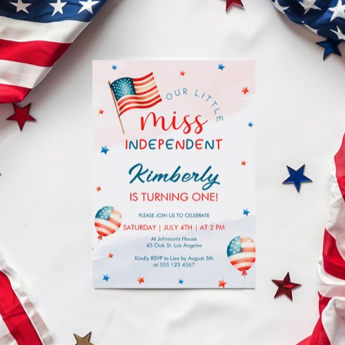 4th July Little Miss Independent Birthday Invitation