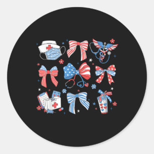 4th July Nurse Coquette Bow Icu Crna Surgical Medi Classic Round Sticker