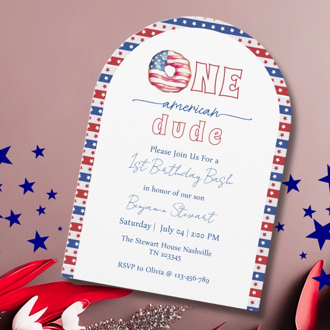 4th July One American Dude 1st Birthyday Invitation (Creator Uploaded)