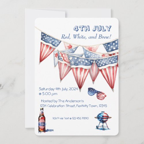 4th July Party BBQ Invitation Watercolor