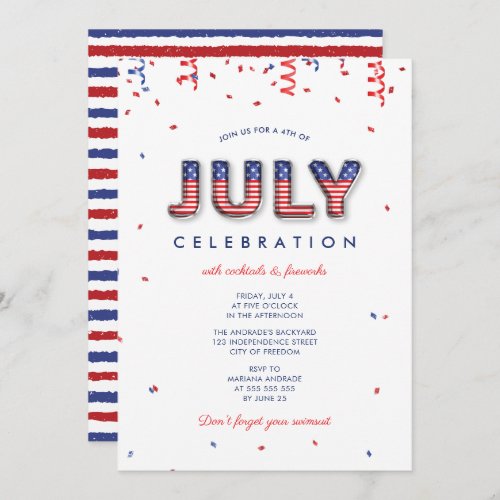 4th July Party Patriotic Ballons Red White Blue Invitation