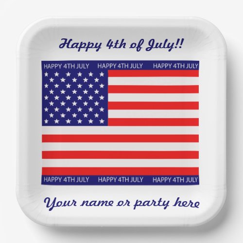  4th July Party  Square Paper Plates 2286 cm