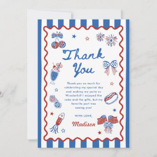 4th July Patriotic 1st Birthday Party Thank You Card