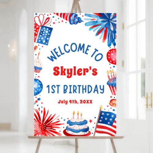 4th July Patriotic 1st Birthday Party Welcome Sign