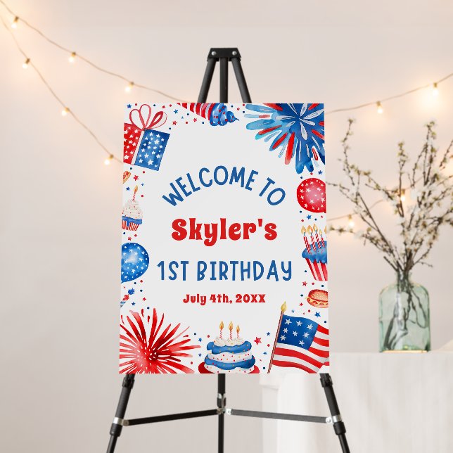 4th July Patriotic 1st Birthday Party Welcome Sign (In Situ (Stand))