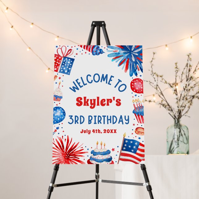 4th July Patriotic 3rd Birthday Party Welcome Sign (In Situ (Stand))