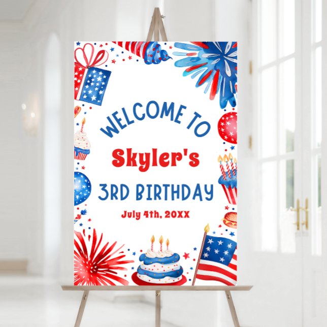 4th July Patriotic 3rd Birthday Party Welcome Sign (Creator Uploaded)