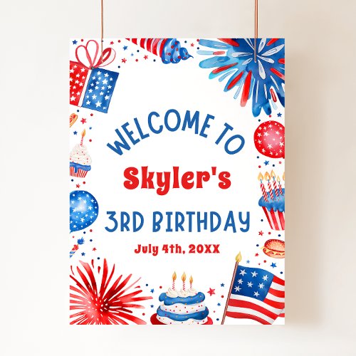 4th July Patriotic 3rd Birthday Party Welcome Sign