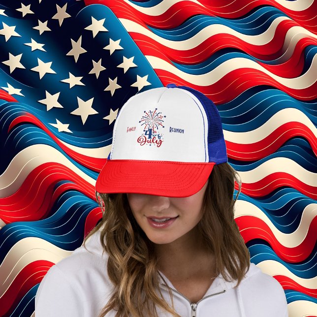 4th July Patriotic Family Reunion Modern Red Blue  Trucker Hat (4th July Patriotic Family Reunion Modern Red Blue Trucker Hat)