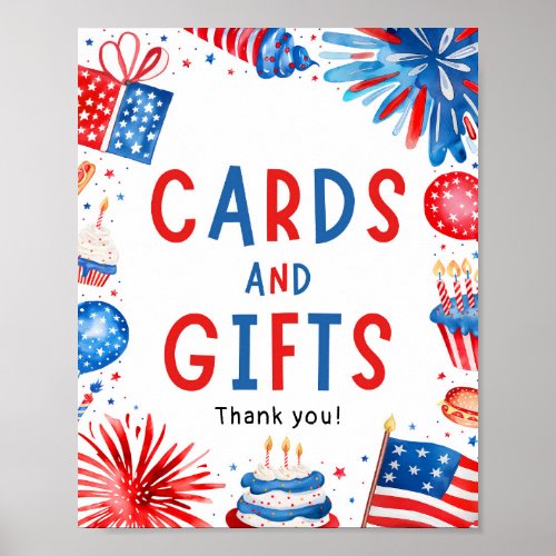 4th July Patriotic Fireworks Cards  Gifts Sign