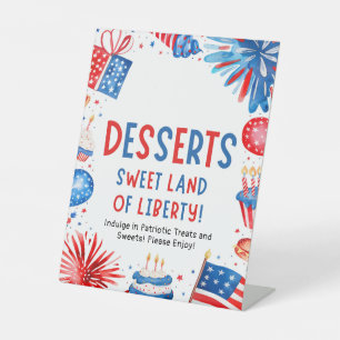 4th July Patriotic Fireworks Summer Dessert Pedestal Sign