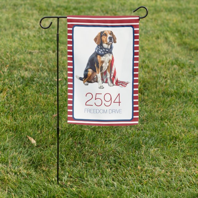 4th July Patriotic Hound Dog Home Address Garden Flag (In SItu)