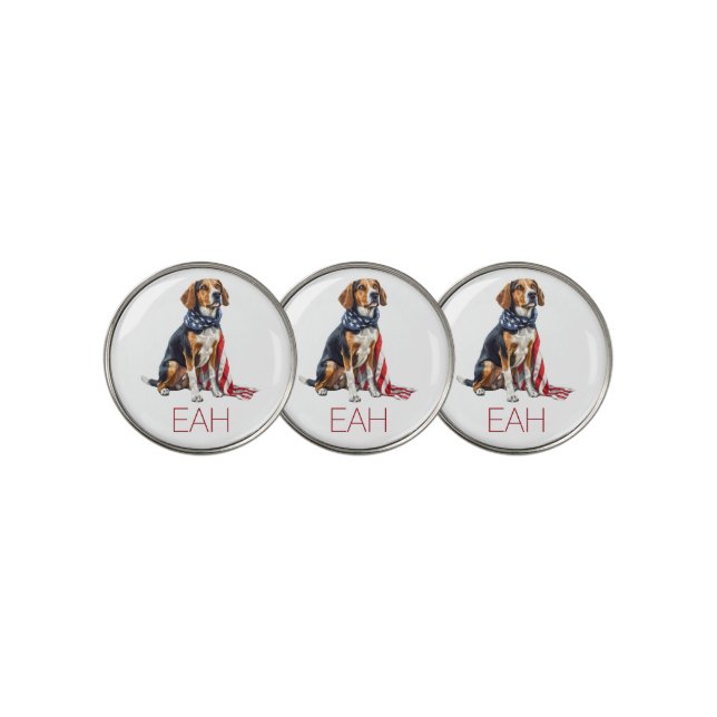 4th July Patriotic Hound Dog Monogram Golf Ball Marker (3 Up)