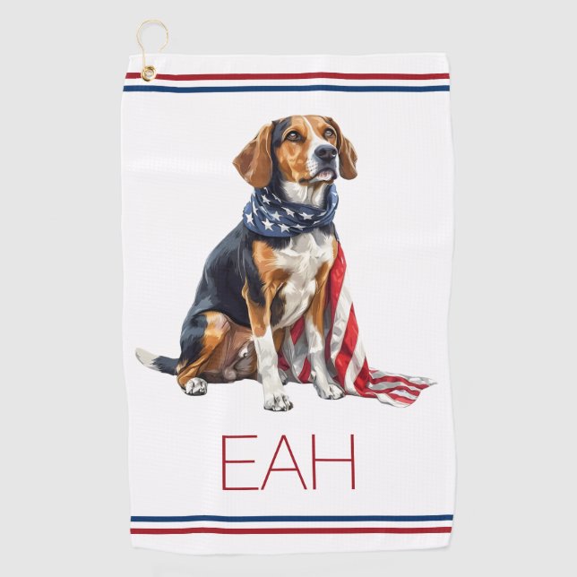 4th July Patriotic Hound Dog Monogram Golf Towel (Front)