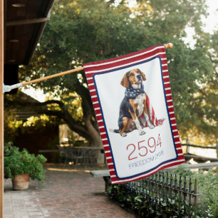 4th July Patriotic Hound Dog Monogram House Flag