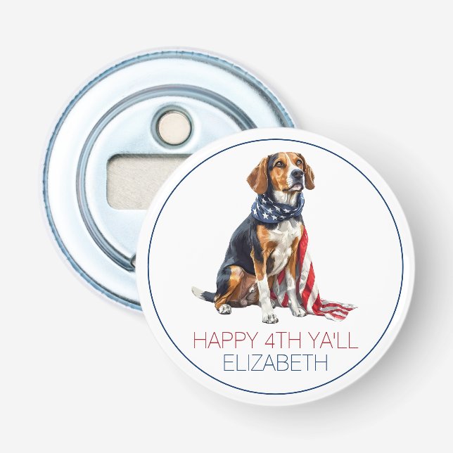 4th July Patriotic Hound Dog Personalized Bottle Opener (Front)