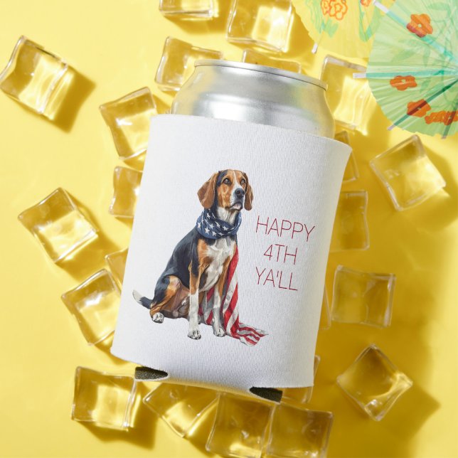 4th July Patriotic Hound Dog Personalized Can Cooler (In Situ Summer)