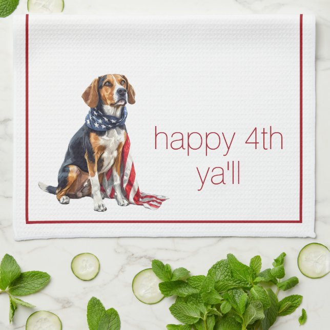4th July Patriotic Hound Dog Personalized Kitchen Towel (Folded)