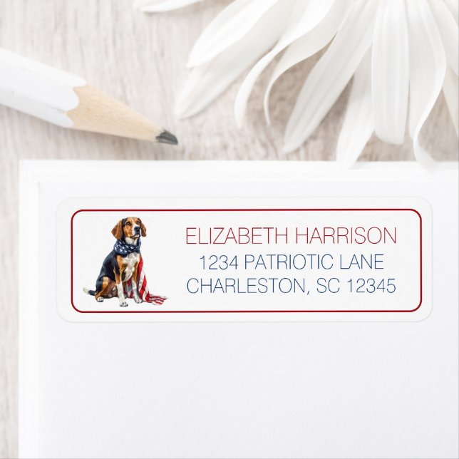 4th July Patriotic Hound Dog Personalized Label (Insitu)