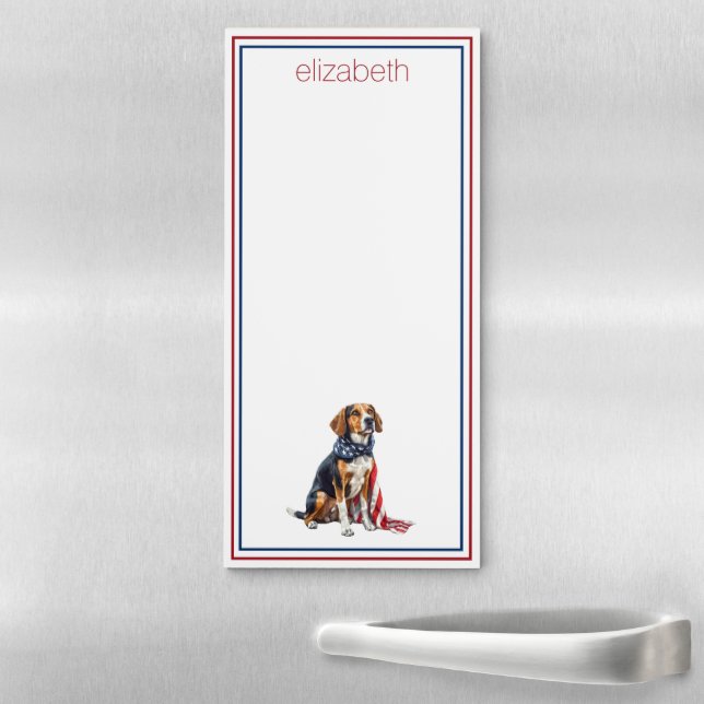 4th July Patriotic Hound Dog Personalized Magnetic Notepad (In Situ)