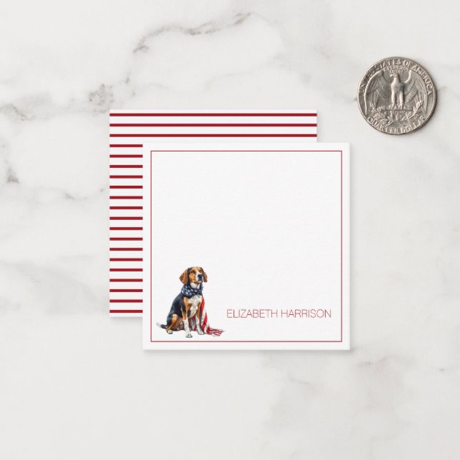 4th July Patriotic Hound Dog Personalized Note Card (Front/Back In Situ)